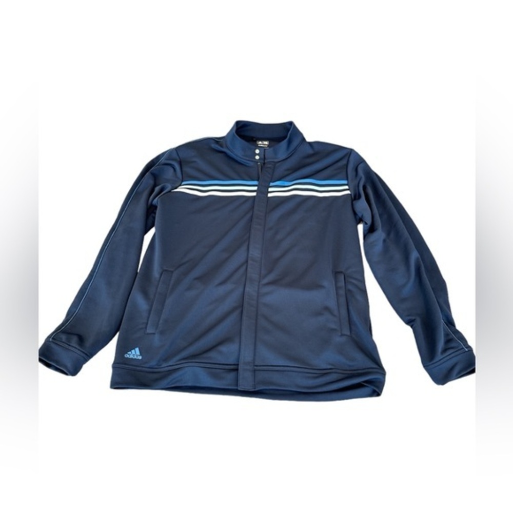 Adidas Golf Jacket Mens Large ClimaLite 3-Strip Tech Full Zip Up Navy Blue
